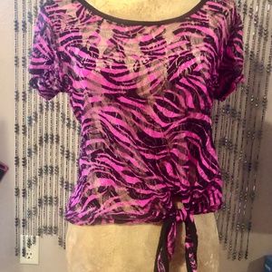 Pink Black Tiger stripe sheer layering T-shirt by deb size large side tie